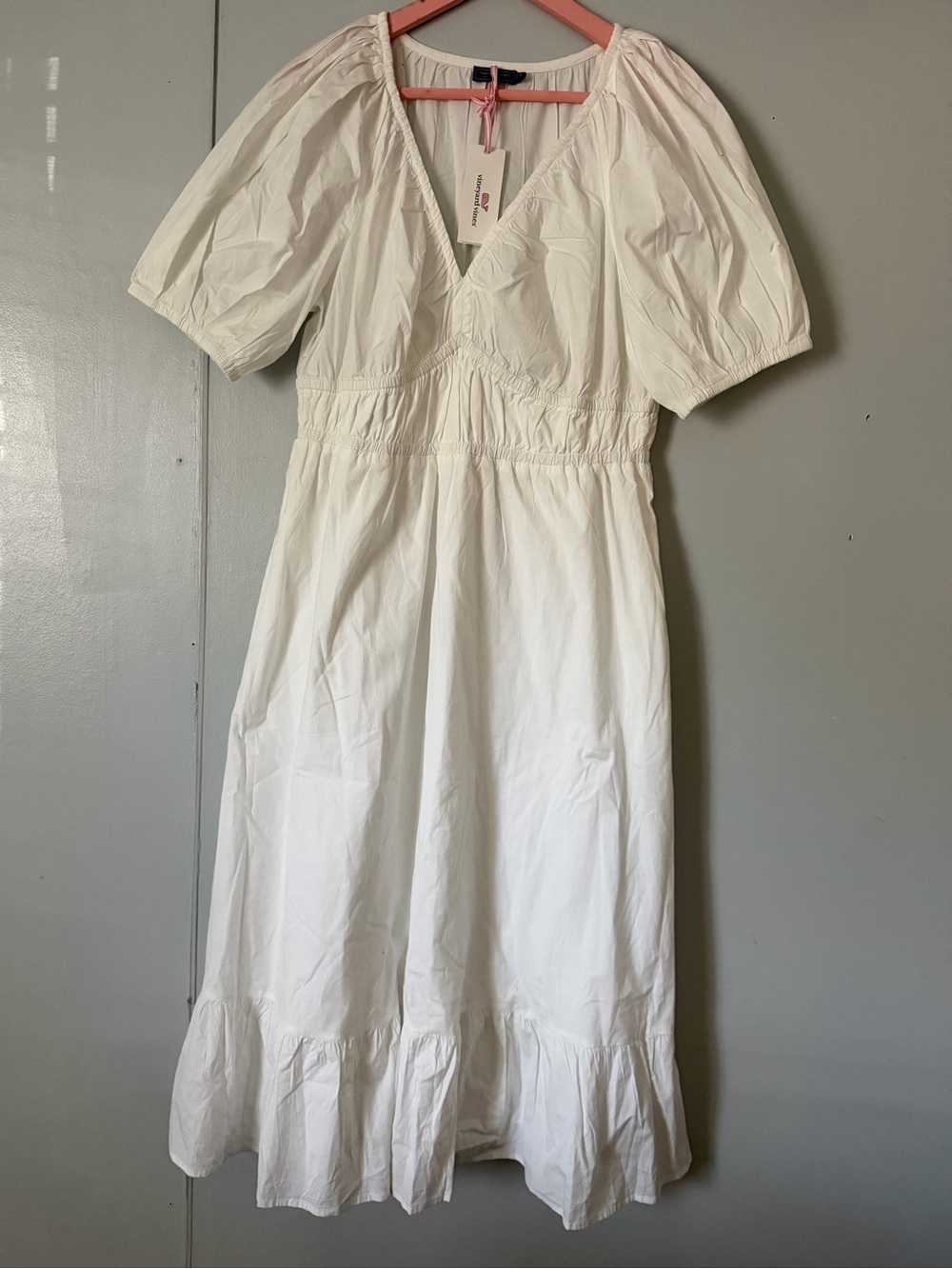 Vineyard Vines White Puff Sleeve Midi Dress - Picture 2 of 11